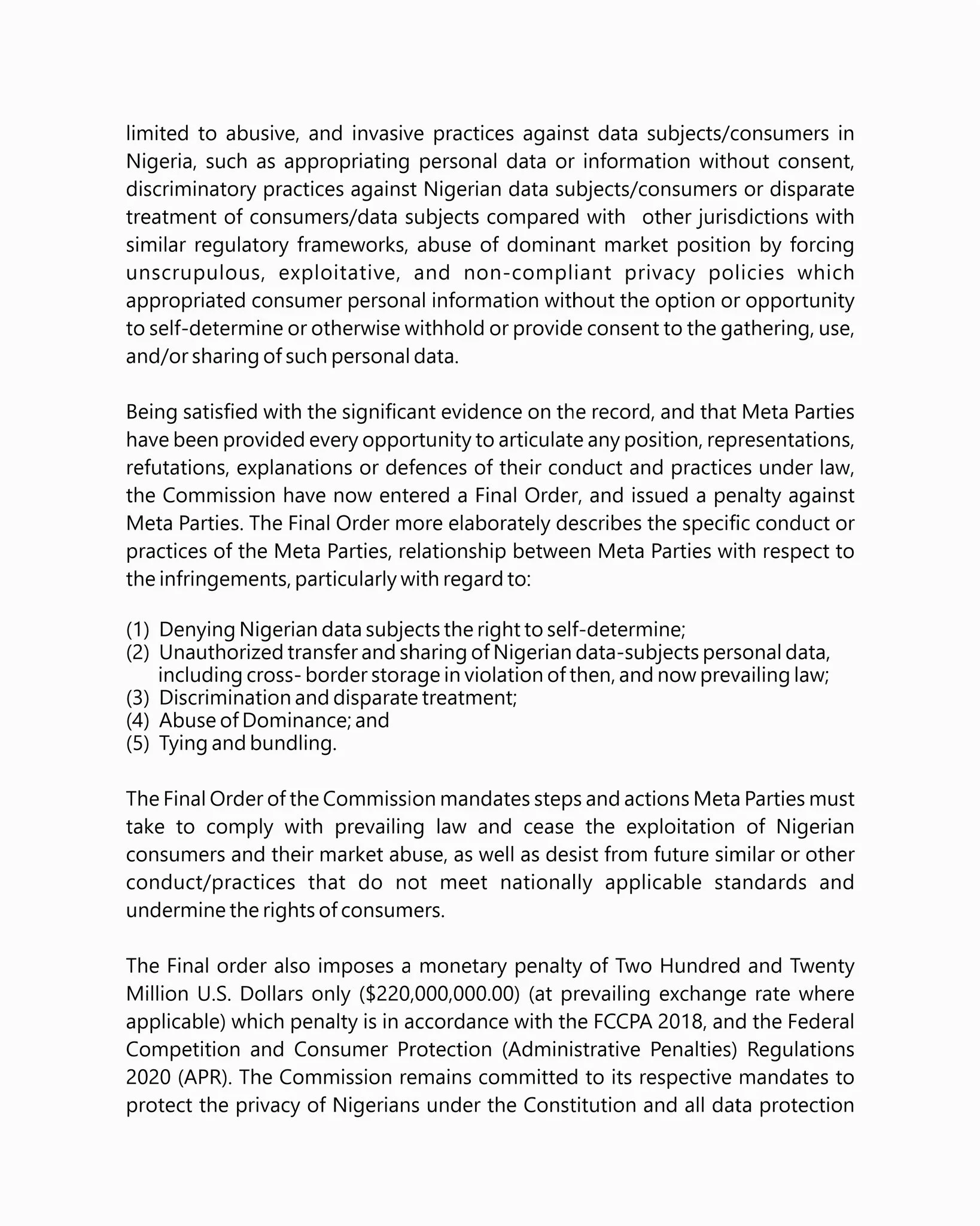 FCCPC OFFICIAL STATEMENT