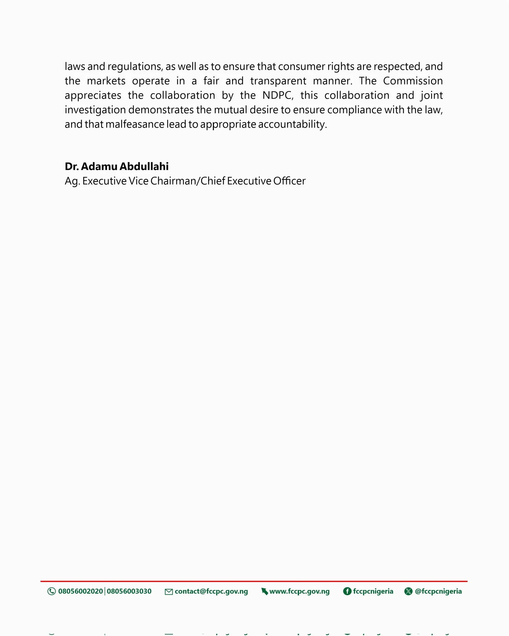 FCCPC OFFICIAL STATEMENT